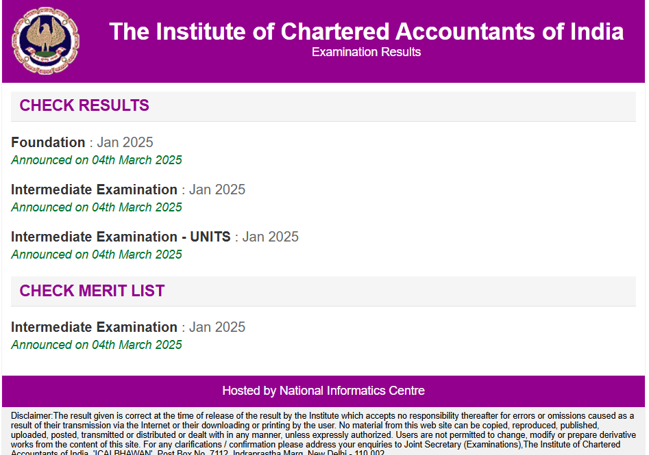 ICAI CA Results 2025